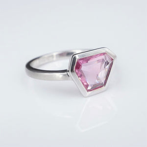 NEW 14k White Gold 1.5ct Pink Sapphire Slice Slab Solitaire Ring Size 6.5 RG3498