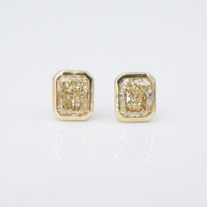 GIA Yellow Diamond Stud Earrings 2.26 ctw 18k Gold Radiant Natural VVS1 EG2410