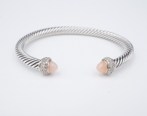 David Yurman Cable Classic Bracelet Sterling Silver Diamond Pink Opal 5mm BS2913