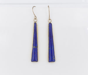 14k Yellow Gold Blue Lapis Lazuli Dangle Earrings Long 2" Signed LH EG2201