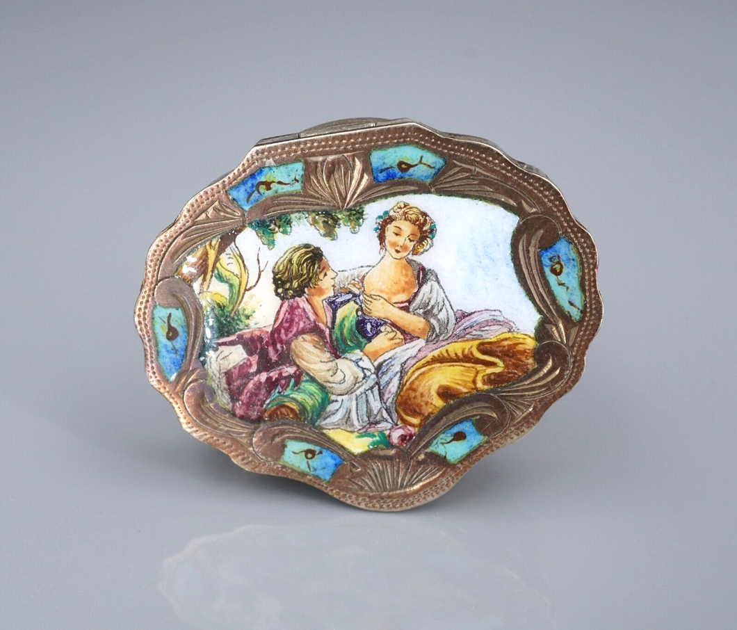 Antique Pill Box Silver Painted Enamel Trinket Italy 2