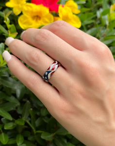 18k Hidalgo Enamel Diamond Band Ring American Flag Red White Blue Sz 6.5 RG4217