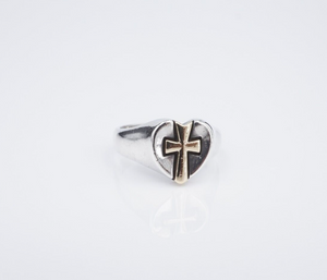 James Avery Sterling Silver 14k Gold Heart Cross Ring Size 7.5 Retired RS3574