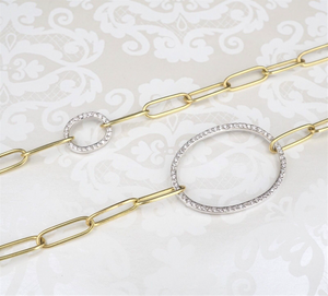 Ileana Makri 18k Gold Diamond Universe Oval Chain Necklace Paperclip 40" NG1404
