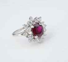 14k White Gold Cushion Ruby Diamond Floral Halo Ring Size 6.5 RG3653