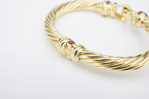 David Yurman Buckle Cable Classic Bangle Bracelet Ruby 18k Yellow Gold 7mm BG918