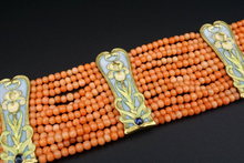Art Nouveau Plique a Jour Sapphire Station Bracelet Coral 18k Enamel Rare BG906