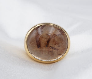 Designer Philippa Green Dome Rutile Quartz Ring Gold over Bronze Size 9 RS3503