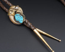 Navajo Artisan Sterling Silver Turquoise Cabochon Bolo Tie 2.5" Signed JP NS2147