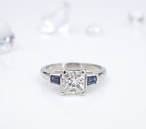 Platinum Diamond Sapphire Engagement Ring Natural Princess Sz 6.25 1.5ct CO1123