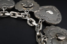 Joan Slifka Sterling Silver Reversible 9 Heart Charm Bracelet 6.5" BS2960