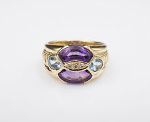 18K Gold Topaz Amethyst Diamond Statement Ring Size 6.5 Designer RG2215