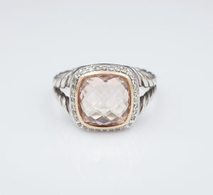 David Yurman Albion Ring Diamond Morganite Sterling Silver 18k Gold Sz 13 RS3231