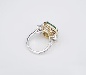 18k Gold 8.3ct Natural Emerald Diamond Halo Cocktail Ring Size 6 AGL Cert CO1058