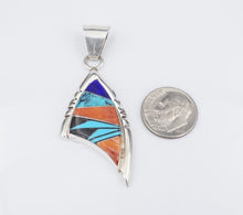 Navajo Laura Lincoln Sterling Silver Turquoise Mixed Stone Inlay Pendant PS2175