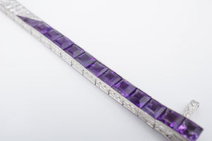 Art Deco Platinum Amethyst OEC Diamond Tennis Bracelet 17.5ctw 6.5" BG865