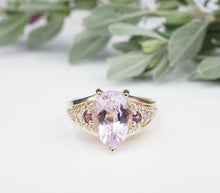 14k Yellow Gold Pear Cut Pink Kunzite Diamond Ring Size 7.75 RG3964