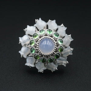 French 18K White Gold Lalique Lily of the Valley Moonstone Ring 5.75 RG3305