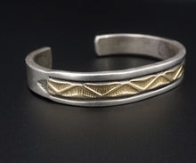 Navajo Bruce Morgan Sterling Silver 14k Gold Etched Cuff Bracelet 6.5" BS2803