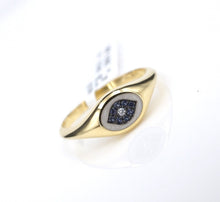 18k Signet Ring Yellow Gold Diamond Pave Sapphire Evil Eye Size 6.5 NWOT RG4330