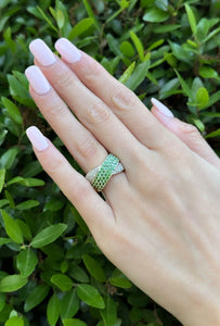 Natural Diamond Tsavorite Garnet Band Ring Pave 18k White Gold Sz 7 Dome RG4114