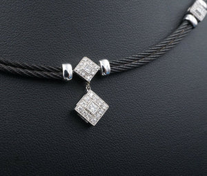 Charriol Celtic Noir Diamond Necklace 18k White Gold Black Cable 16" NG1056