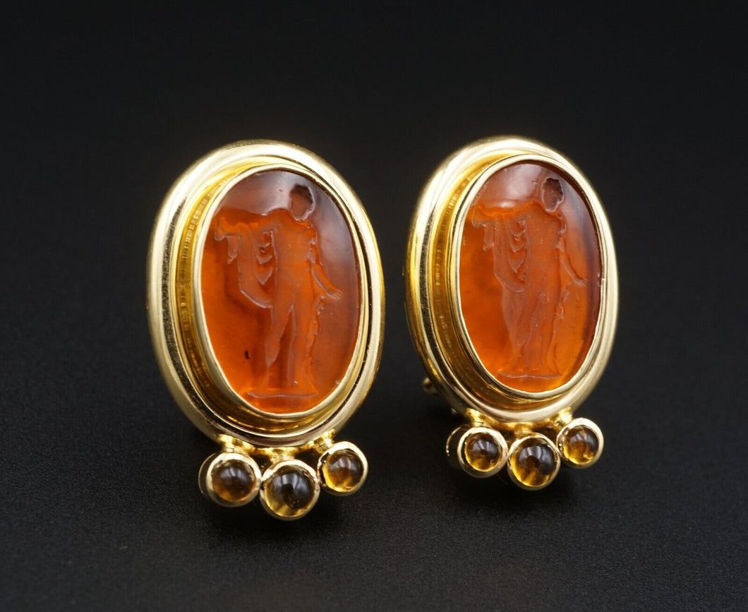 Elizabeth Locke Venetian Glass Intaglio Citrine Earrings 18k Yellow Gold EG2411