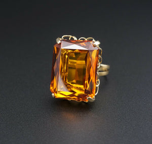 18K Yellow Gold 30ct Burnt Orange Created Sapphire Cocktail Candy Ring RG3040