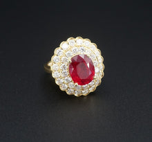 18k Yellow Gold 6.5cttw Natural Ruby Diamond Halo Cocktail Ring Size 7 CO1061