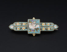 Antique Micro Mosaic Inlay Dove & Floral Bar Brooch OS648
