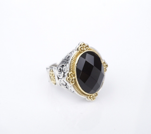 Konstantino Sterling Silver 18k Yellow Gold Nykta Black Onyx Size 6 RS3592