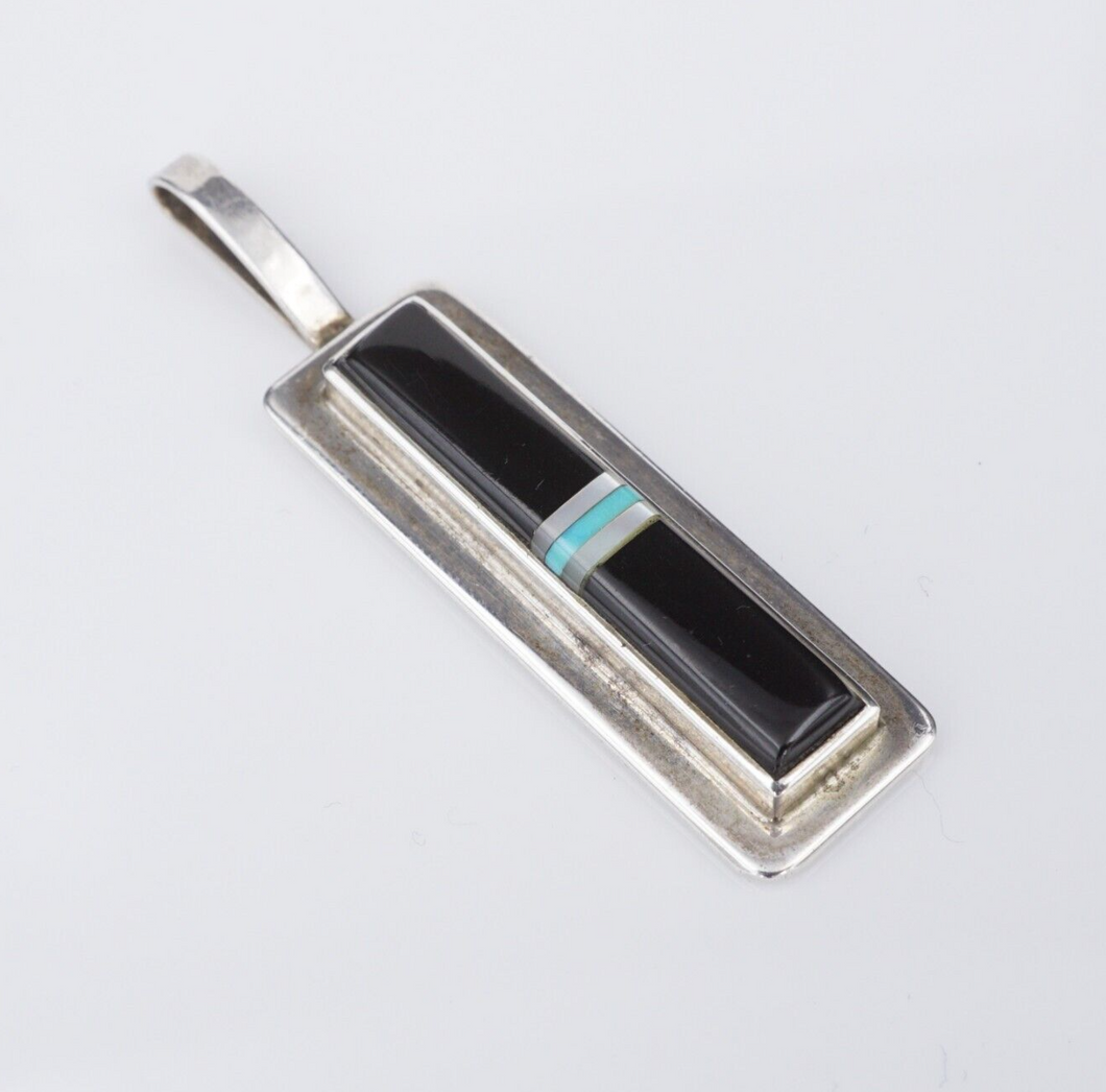 Navajo Herbert & Veronica Thompson Sterling Silver Inlay Pendant 1.75