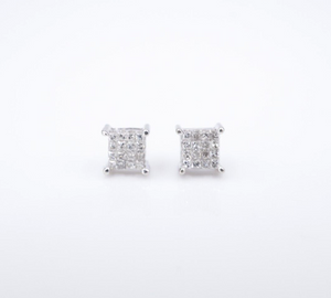 14k White Gold Diamond Cluster Stud Earrings Natural Vintage 5mm EG2417