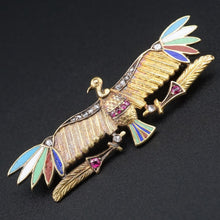 Antique 14k Gold Egyptian Revival Diamond Ruby Vulture Goddess Pin Brooch OG382