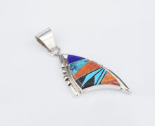 Navajo Laura Lincoln Sterling Silver Turquoise Mixed Stone Inlay Pendant PS2175