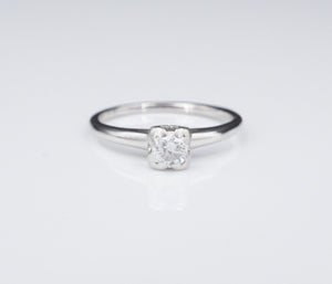 Petite 1930s Platinum Natural Diamond Solitaire Promise Ring Size 6 RG3519