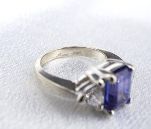 Tanzanite Diamond Cocktail Ring 3ct 14k White Gold Band Size 5 Armani RG4077