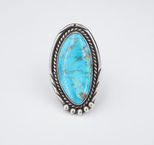 Artisan Navajo Sterling Silver Long Slab Turquoise Ring Size 8.25 RS3298