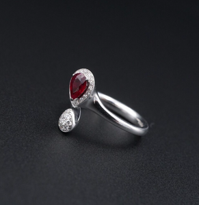 Giorgio Visconti 18K Ring Diamond Ruby White Gold Bypass Moi et Toi Sz 6 RG4225