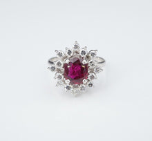 14k White Gold Cushion Ruby Diamond Floral Halo Ring Size 6.5 RG3653