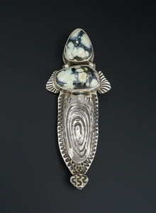 David Troutman Sterling Silver Variquoise Turquoise Brooch 3.3" OS604