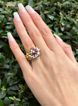 Vintage 18k Gold Diamond Ruby Ring 3ctw Cocktail Statement Guard Sz 5.75 RG3988