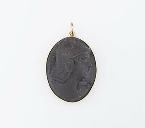 Vtg Wesley Emmons 14k Yellow Gold High Relief Carved Lava Cameo Pendant PG1283