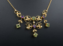 Antique Edwardian 15k 18k Gold Amethyst Peridot Suffragette Necklace 16" NG1424