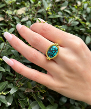 Devta Doolan 22k Gold Spiderweb Turquoise Flip Ring Size 8.5 Reversible RG4027