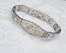 Classic Antique Art Deco 14k Gold 1ct Three Diamond Filigree Bracelet 6.5" BG794