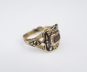 Victorian Mourning Ring Size 6 Antique 18k Yellow Gold "In Memory Of" RG4022