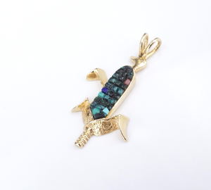 14k Zuni Corn Pendant Turquoise Coral Lapis Yellow Gold Ervin Hoskie PG1901