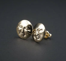 14k Gold Wesley Emmons Goddess Smiling Moon Face Stud Earrings 1/2" EG1620