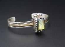 Navajo Alvin A Monte Sterling Silver 14k Labradorite Cuff Bracelet 6.5" BS2604